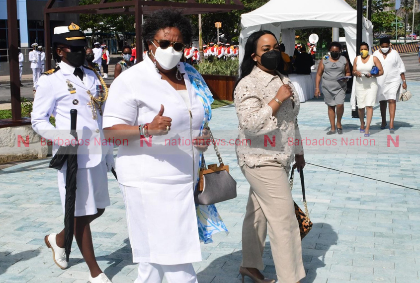 Mia Mottley arrives at Golden Square