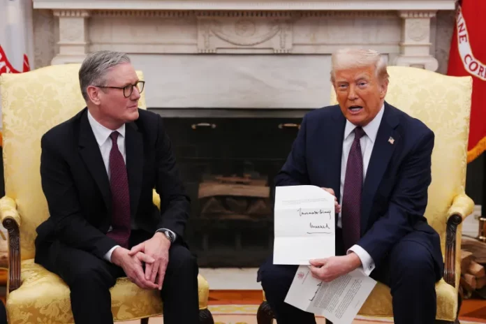 President Donald Trump, right, and British Prime Minister Keir Starmer at the White House