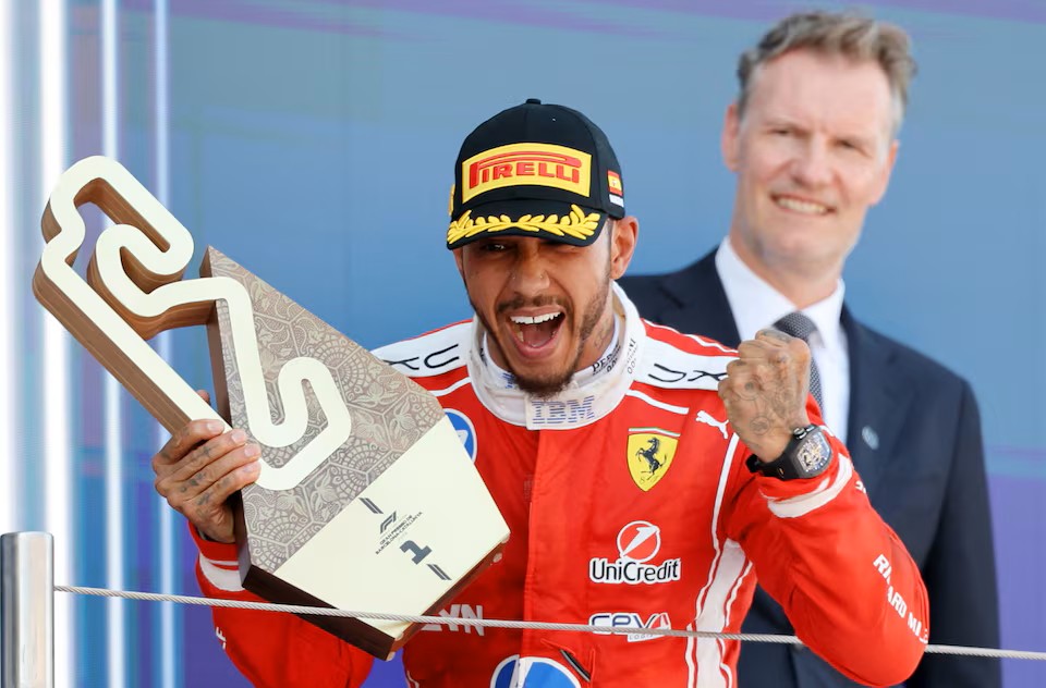 Hamilton ends Antonelli's run with first win for Ferrari