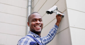 African American Handyman With CCTV Camera