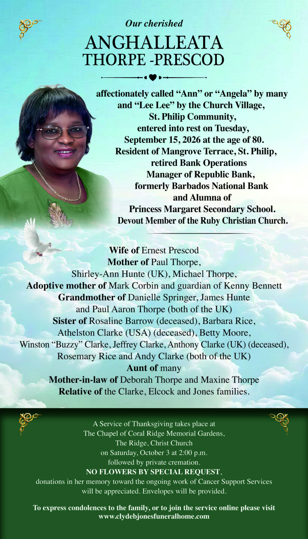Family Notices Ad - Anghalleata Thorpe-Prescod